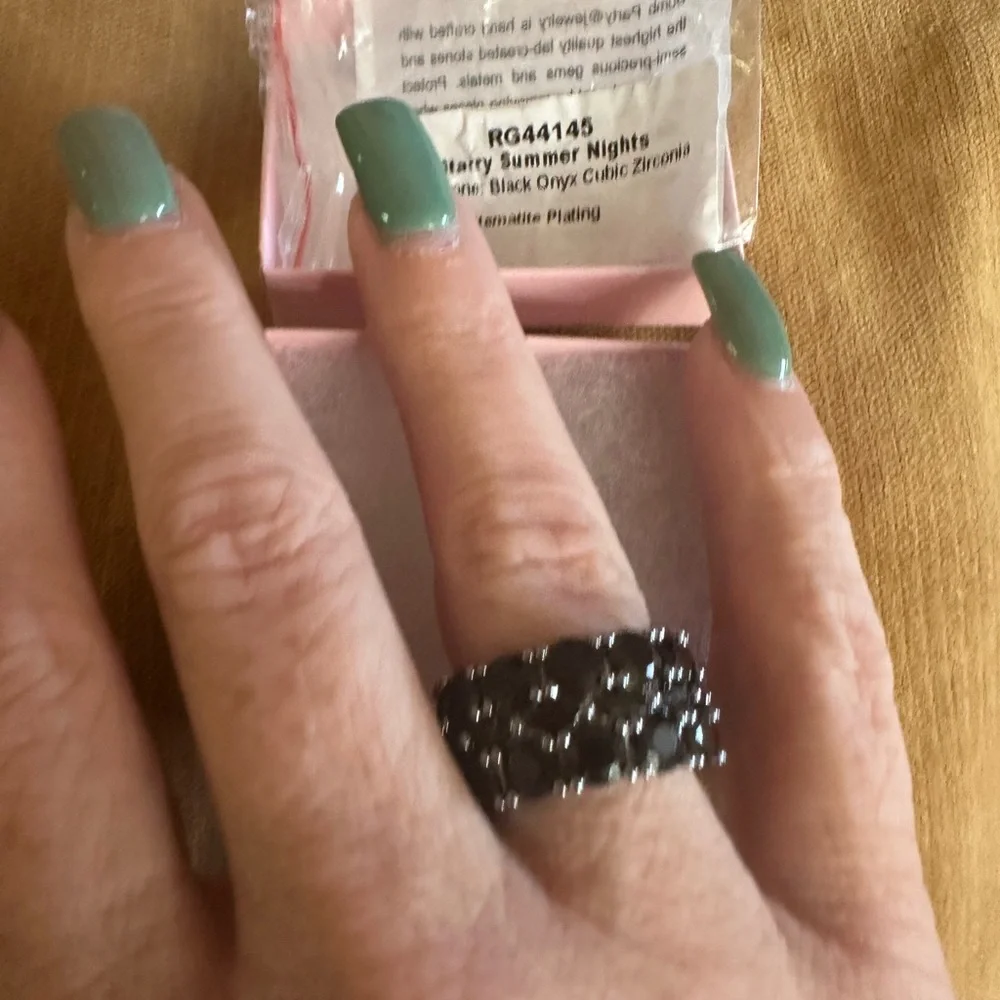 Bomb‎ Party OG Ring Starry Summer Nights Black Onyx Cubic Zirconia on Hematite 6